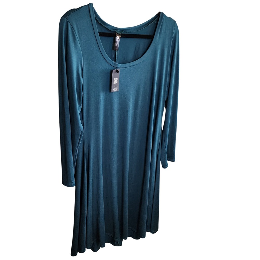 24seven Comfort Apparel Teal Green Scoop Neck Long Sleeve Swing Dress 1X NEW